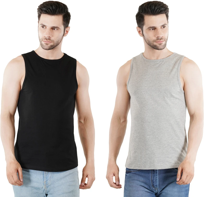 Men's Summer Cotton Sleeveless Tank Top 2 Pcs Combo