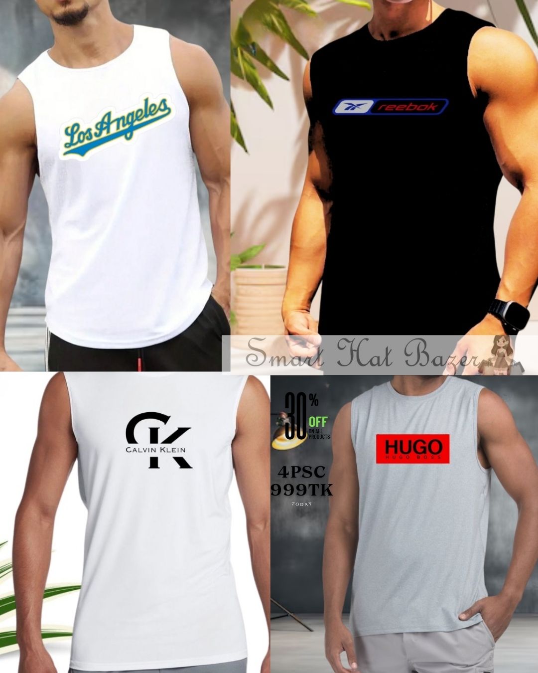 Men's Summer Cotton Sleeveless Tank Top 4 Pcs Combo