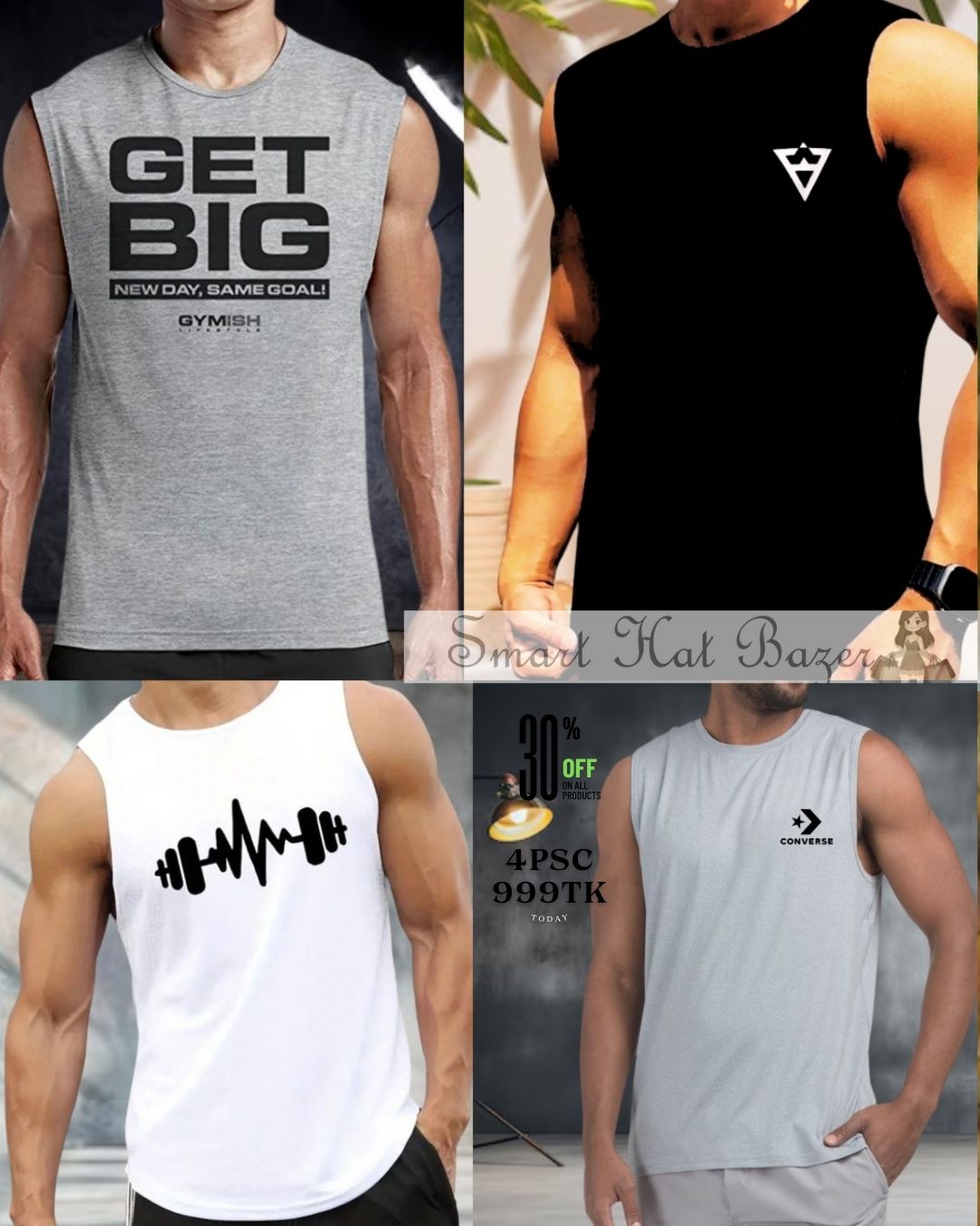 Men's Summer Cotton Sleeveless Tank Top 4 Pcs Combo