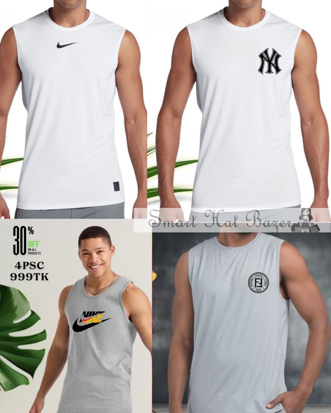 Men's Summer Cotton Sleeveless Tank Top 4 Pcs Combo