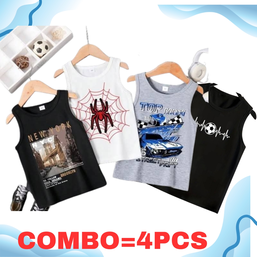 Baby Boys Summer Cotton Sleeveless Tank Top 4 Pcs Combo