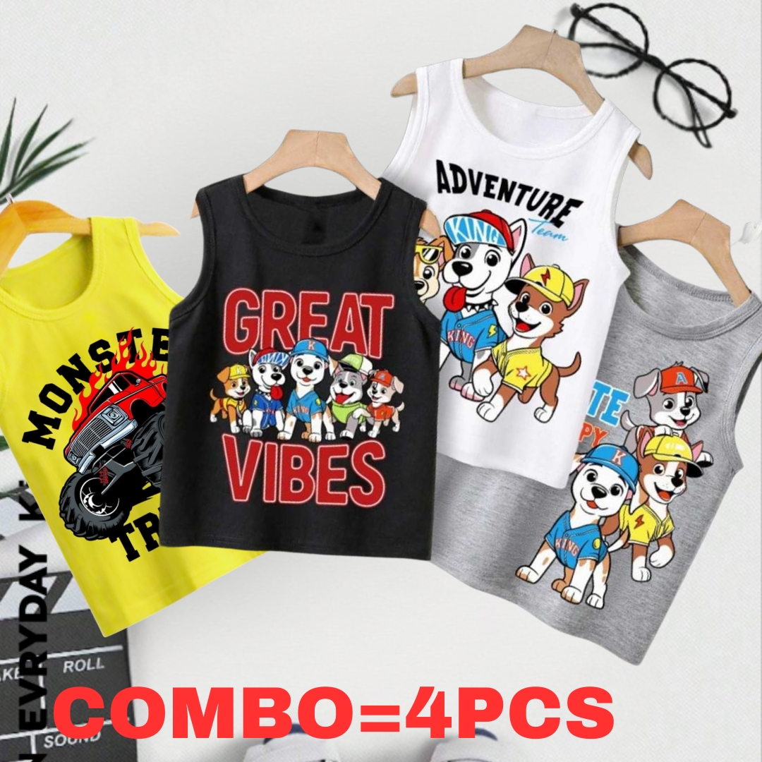 Baby Boys Summer Cotton Sleeveless Tank Top 4 Pcs Combo