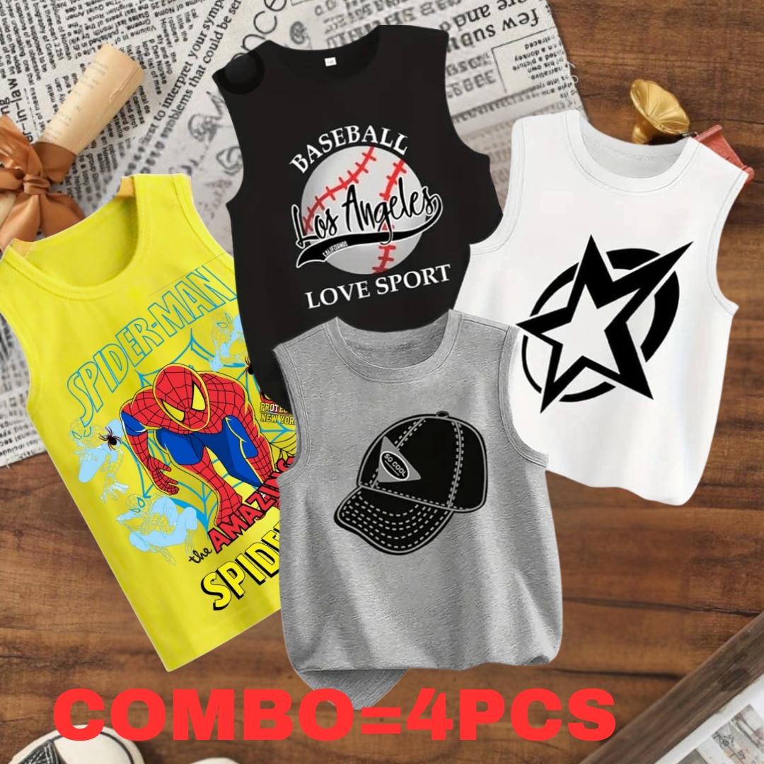 Baby Boys Summer Cotton Sleeveless Tank Top 4 Pcs Combo