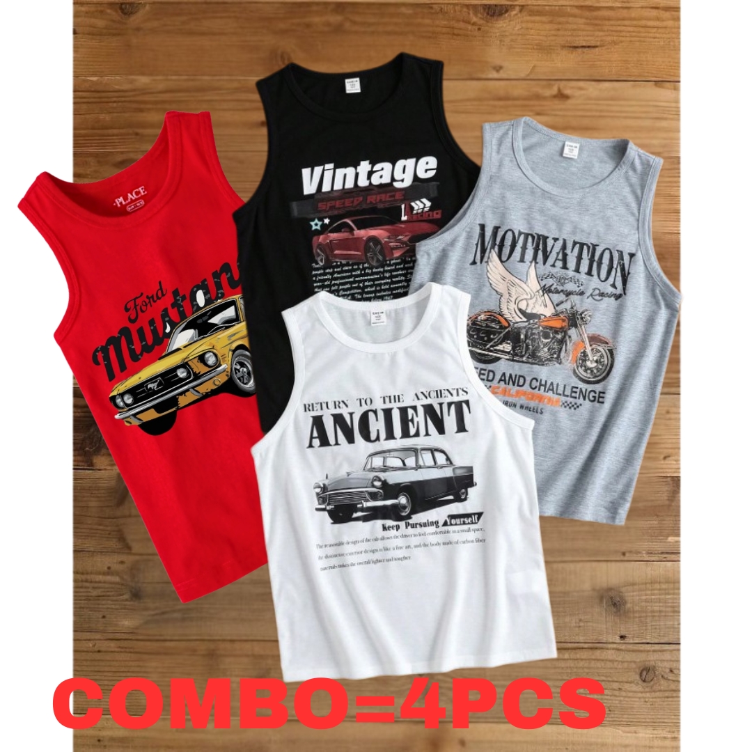 Baby Boys Summer Cotton Sleeveless Tank Top 4 Pcs Combo