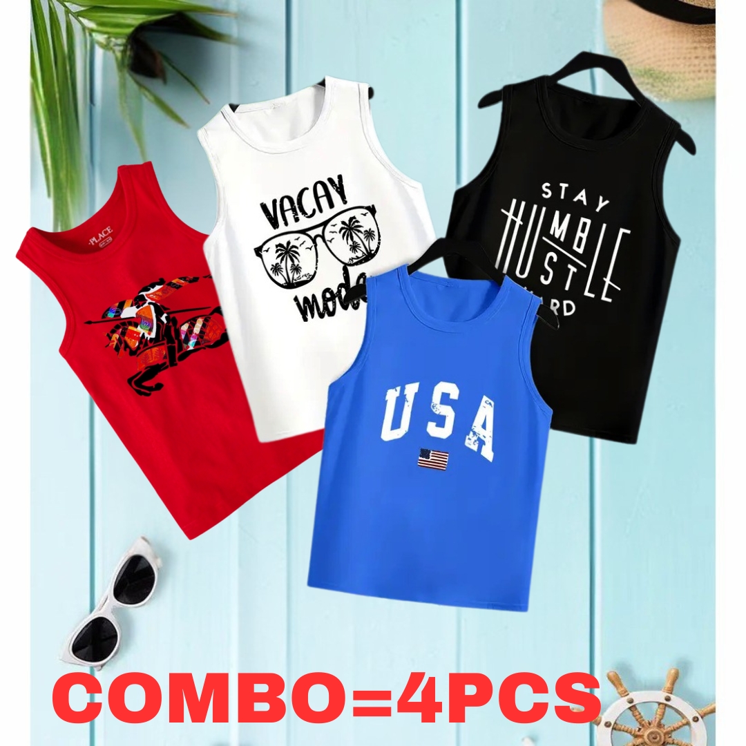 Baby Boys Summer Cotton Sleeveless Tank Top 4 Pcs Combo