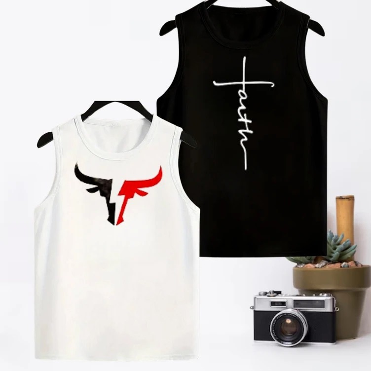 Men's Summer Cotton Sleeveless Tank Top 2 Pcs Combo