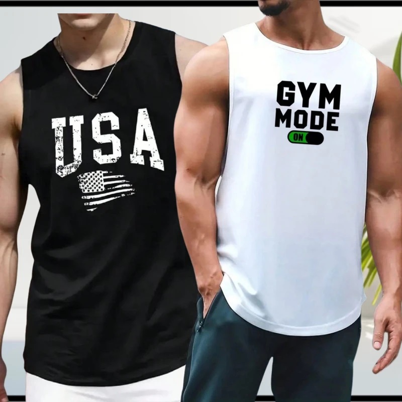 Men's Summer Cotton Sleeveless Tank Top 2 Pcs Combo
