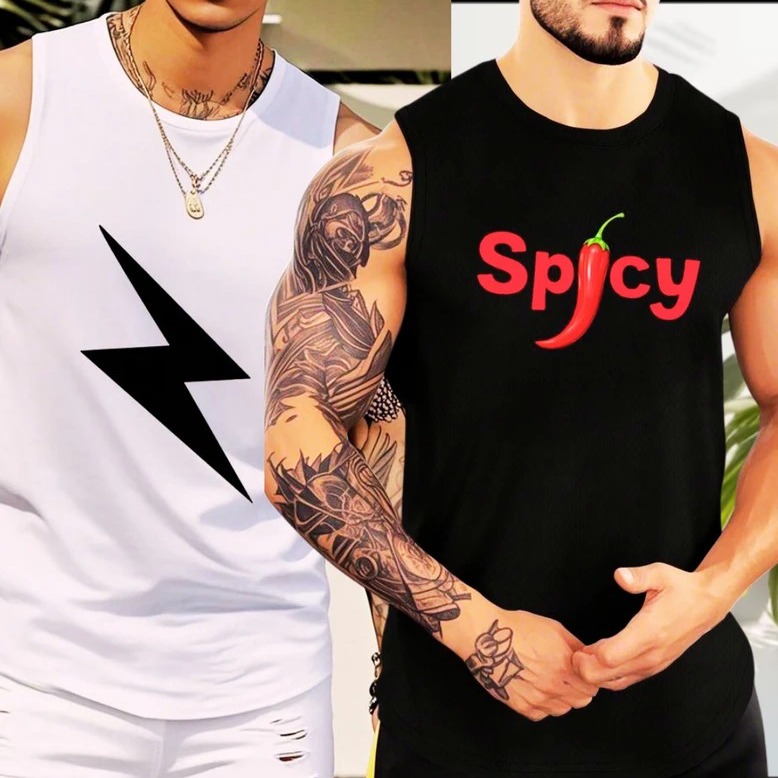 Men's Summer Cotton Sleeveless Tank Top 2 Pcs Combo